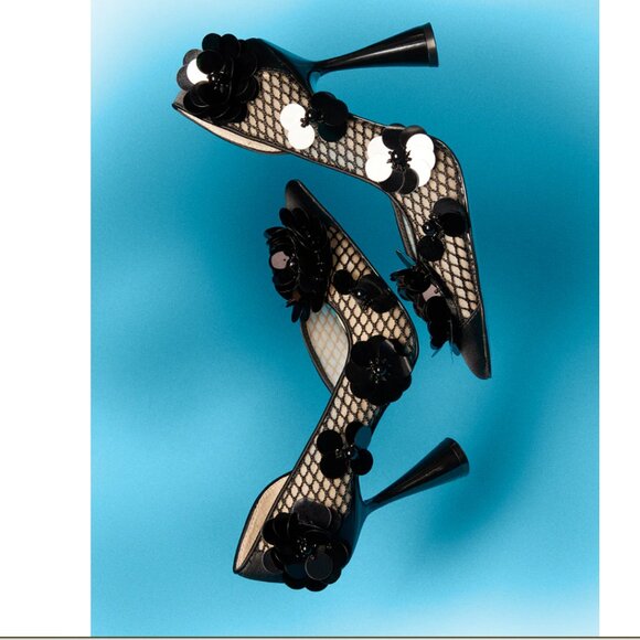 NEW BETSEY JOHNSON Nash Mesh Pumps With Floral Embellishments in black 7253m7 - Picture 14 of 15